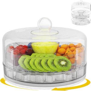 360Rotatable Chilled Veggie Fruit Tray Platter Divided Rotating Serving Tray with Lid Snack Vegetable Tray 9.06 Inch Chip and Dip Serving Set Lazy Susan Ice Serving Trays for Parties, LXLXXL