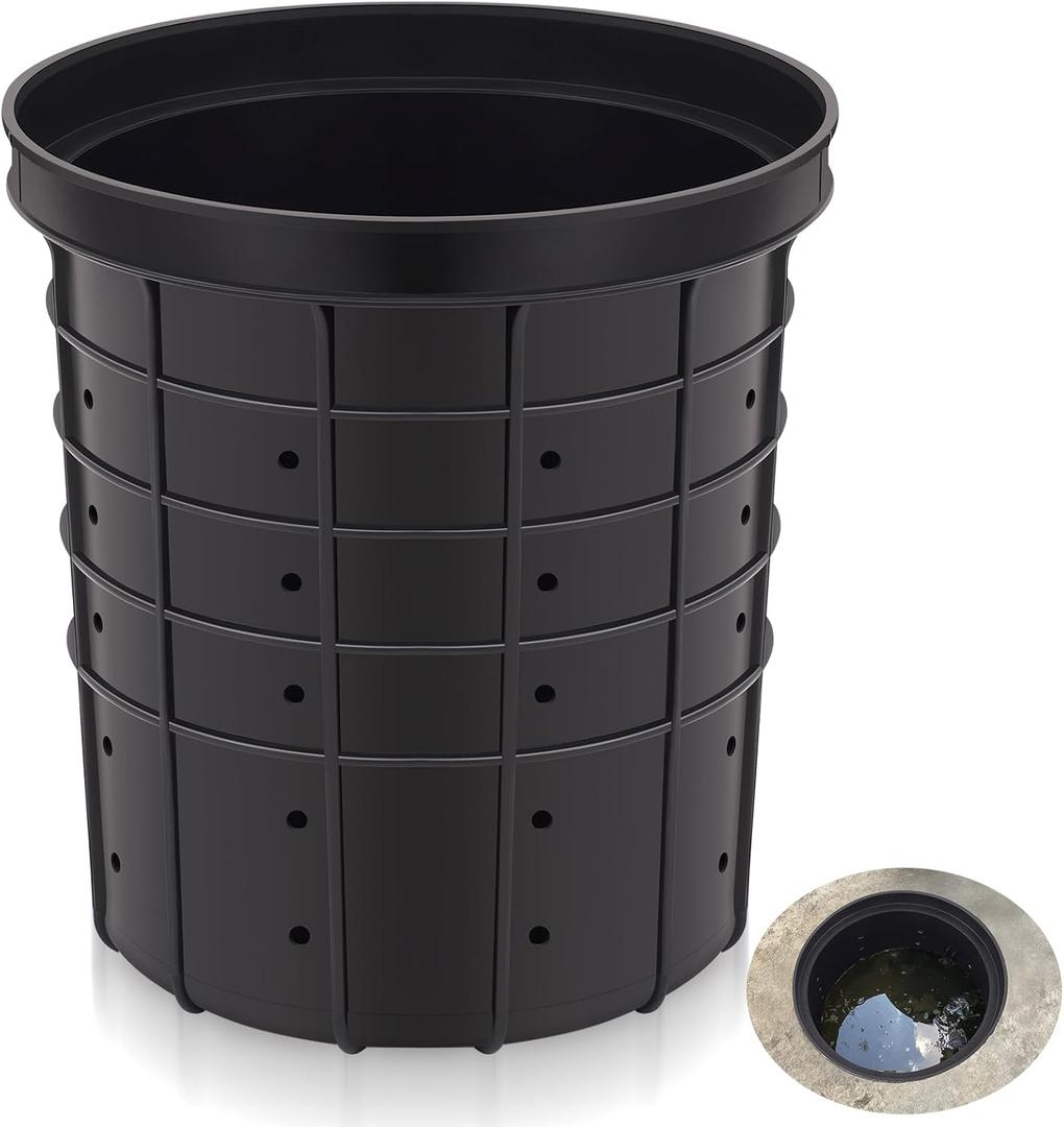 Perforated Sump Basin Perforated Sump Pump Bucket with 40 Drilled Holes for Crawl Spaces, Yards, Patios and Driveways(Black,13 x 11.4 x 15 Inch)