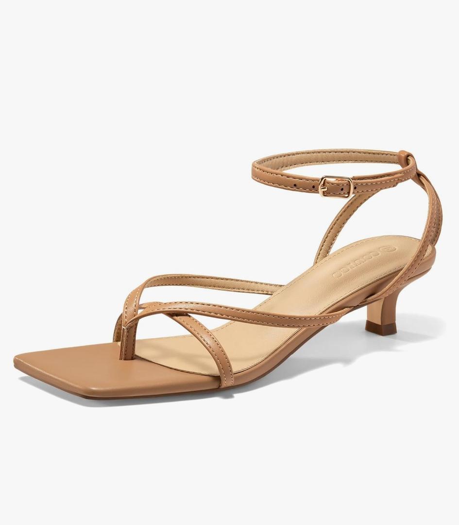 Coutgo Womens Strappy Low Kitten Heels Sandals Open Square Toe Flip Flop Summer Dress Party Shoes 11