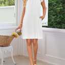 MEROKEETY Women's Casual Summer T Shirt Dress Beach Vacation Lace Sleeveless Flowy Pleated Mini Sundress (White), Medium