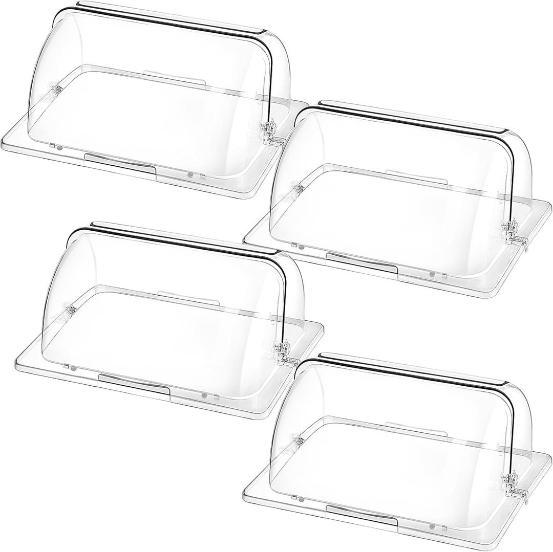 Ziliny Clear Chafing Dish Cover Half Size Roll Top Bakery Pan Display 1/2 Plastic Chafing Dessert Cake Food Display Cover for Cupcake Exhibition( 4 Pcs)