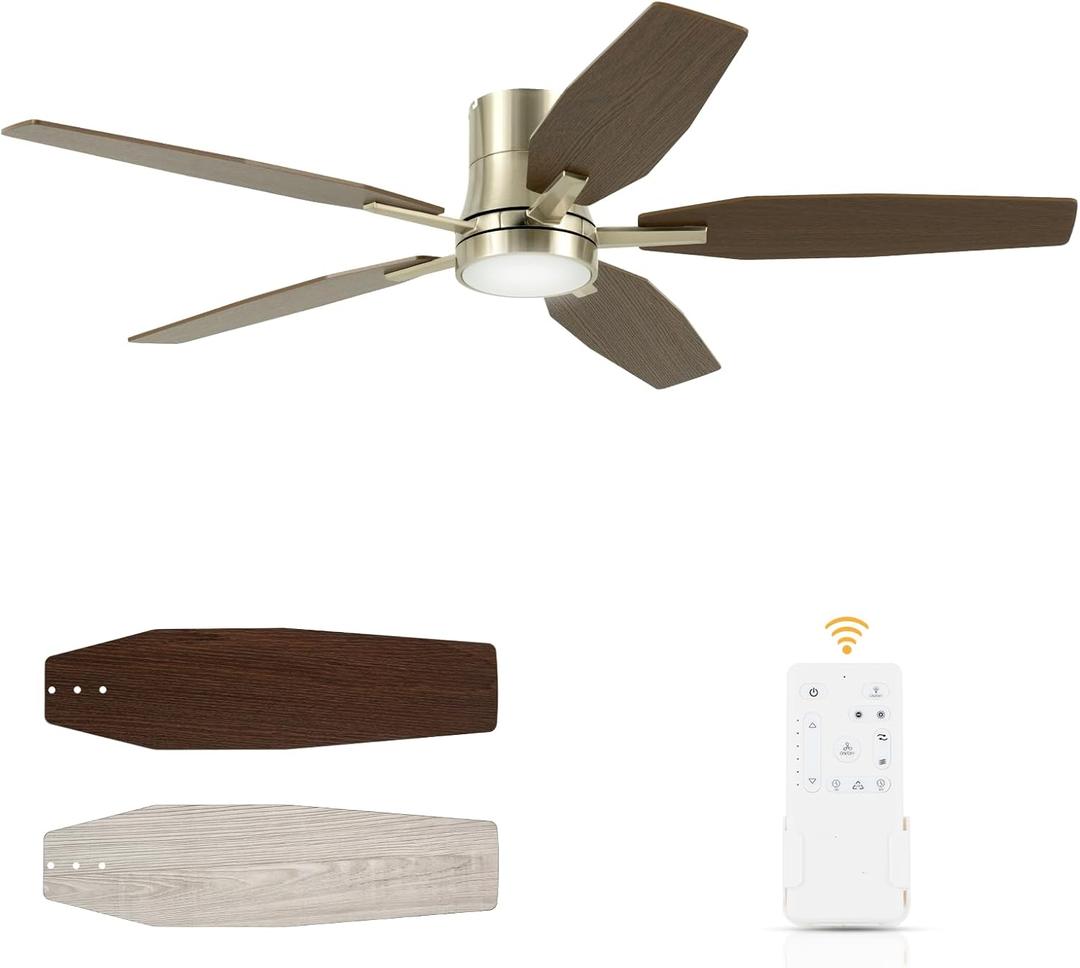 DC Motor Ceiling Fan, 42 in W x 9 in H, Wood