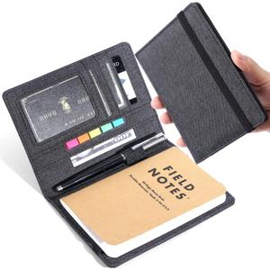 Notebook Cover for Field Notes 3.5"x5.5" - Waterproof Organizer with Pen Loop Holder and Card Slots, Travel Journal Accessories, Fits 3.5x5.5 Inch Pocket Notebooks (Black)