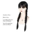 Women Long Black Braids Wig with Bangs Long Straight Pigtails Wig for Adult Costume, Halloween Wig