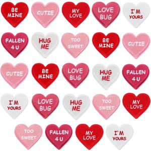 24 Pcs Heart Shaped Iron on Patches Love Applique Embroidered Appliques for Clothes Cute Heart Transfers Sew on Fabric Patch for Clothes Jackets Backpack Repairing Decorations (Red, White, Pink)