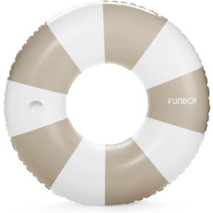 FUNBOY Giant Vintage Stripe Inflatable Tube Pool Float with Cup Holder 48" | Large Pool Float for Adults | Inner Tube Swimming Pool Toys Swim Rings | Pool Lounger Float for Pool Party & Summer (Tan)
