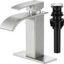 Bathroom Faucets Brushed Nickel Waterfall Bathroom Sink Faucet Modern Single Handle Bathroom Faucet for 1 or 3 Hole Mxier Tap Washbasin Faucet with Deck, Pop-up Drain and Supply Hoses