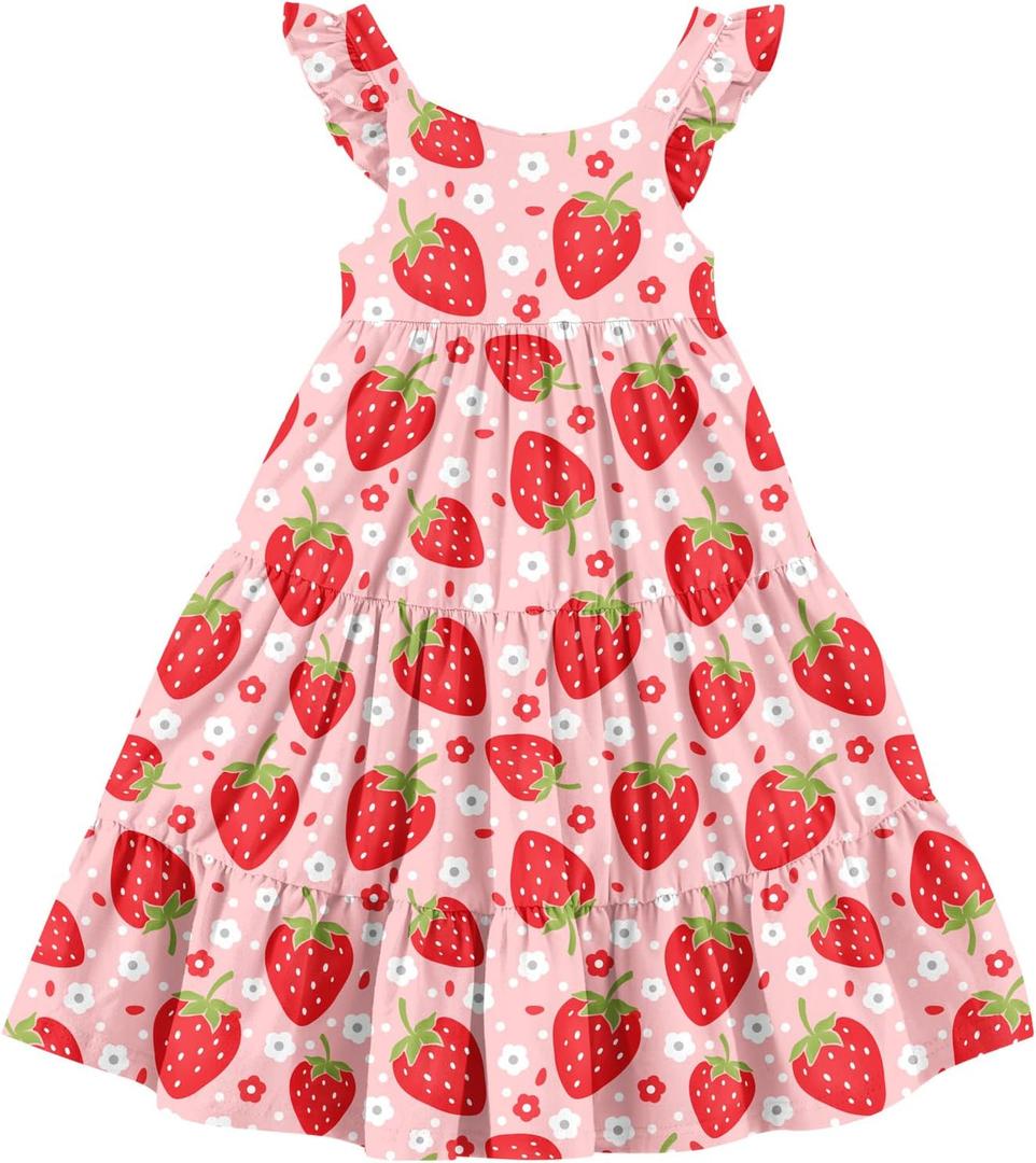 Vieille Toddler Girls Summer Dress Ruffle Sleeveless Casual Beach Sundress Tiered Swing Princess Dress for 2-8 Years (Pink)