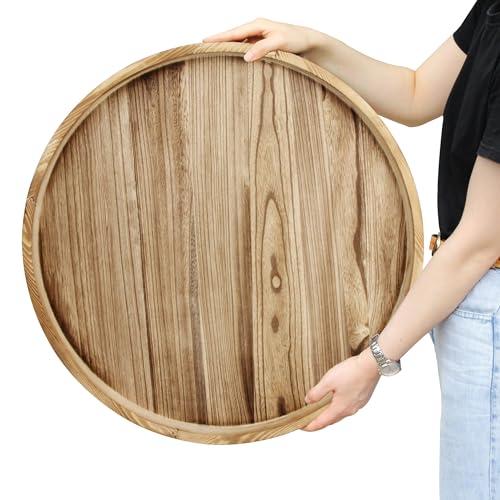Gurfuy Round Ottoman Table Tray Round-24 - Rustic Wooden Serving Tray for Farmhouse Decorative Oversized Coffee Table Trays Living Room Kitchen Counter Breakfast Nature