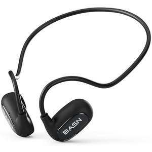 BASN AirS1 Wireless ENC Air Conduction Earphones, Bluetooth 5.3 Open Ear Headphones with 16.2mm Dynamic Speaker, IPX5 Sweat & Water Resistant for Gym Hiking Cycling Running Workouts (Black)