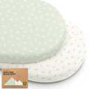 2-Pack Organic Bassinet Sheets for Girls, Boys - 100% Cotton Bassinet Mattress Sheets Compatible with Halo Bassinest Swivel Sleeper, Graco, Baby Delight, Chicco, Unisex Fitted Bassinet Sheets (Herb)
