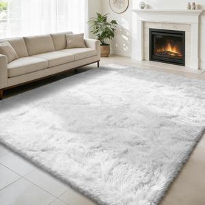 8x10 Fluffy Area Rugs for Living Room,Shag Area Rug for Bedroom,Soft White Fuzzy Rug Non-Shedding Indoor Plush Carpet for Kids Bedroom Nursery Home Decor