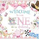 72x43inch Pink Onederland Backdrop Floral Checkerboard Hat Fairy Tale Photography Background Girls Kids Birthday Party Baby Shower Decor Photo Props