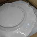 Creamy Beaded Melamine Dinnerware Sets, Set of 6,18 piece Farmhouse Plates and Bowls Set, Lightweight, BPA-Free Scalloped Rim Dishes Dinner Serving Set for Indoor & Outdoor Use, off-white