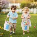 Cute Easter Basket with Handle Empty Bunny Basket Large Woven Cotton Rope Gifts Buckets for Egg Hunts Baby's First Easter Baskets Gifts(Blue)
