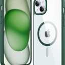 FNTCASE for iPhone 15 Case Clear: iPhone 14/13 Case Magnetic Phone Cases with Screen Protector Compatible with Magsafe Slim Anti Yellowing Rugged Protective Transparent Cell Cover (B-Alpine Green)