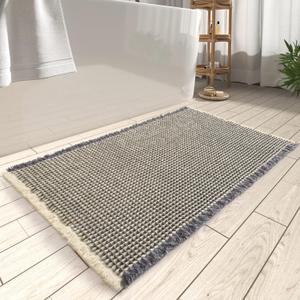 AMOAMI Upgraded Waffle Bath Mat, Super Absorbent Non Slip Bath Mats for Bathroom Floor, Machine Washable Bathroom Rugs with Tassels, Rubber Backed Bathroom Mats Ultra Soft, 24" x 36" (Dark Grey & Yellow)
