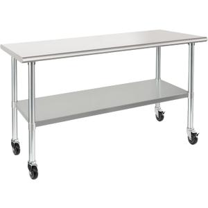HARDURA Stainless Steel Table with Wheels 24 x 60 Inches Casters NSF Heavy Duty Commercial Work & Prep Table with Undershelf and Galvanized Legs for Restaurant Kitchen Bar and Hotel Garage