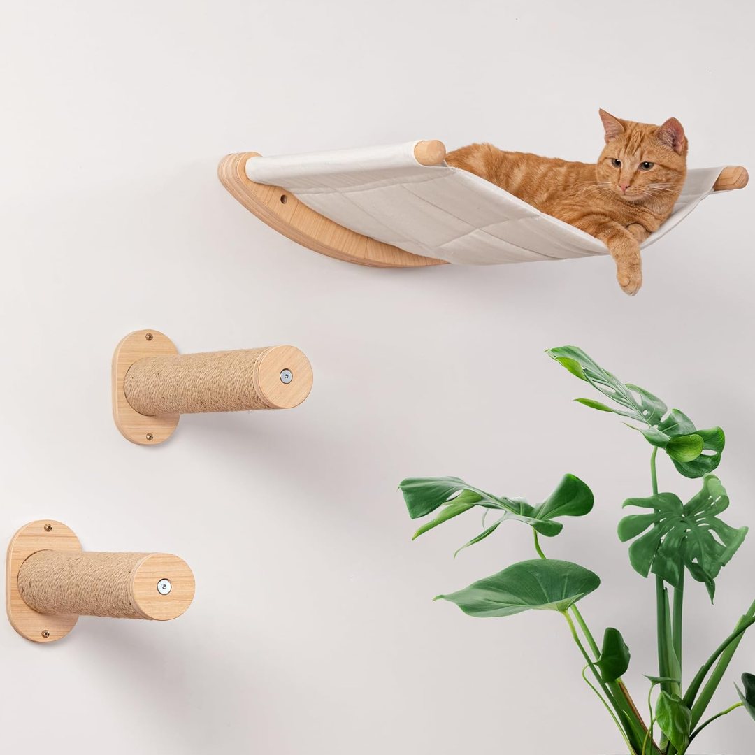 Kitty Cloud Cat Hammock Wall Mounted Cat Shelf with Two Flat Steps - Cat Wall Shelves and Perches for Sleeping, Playing, Climbing, and Lounging - Modern Cat Bed & Furniture for Large Cats or Kitty (Steps Are Flat)