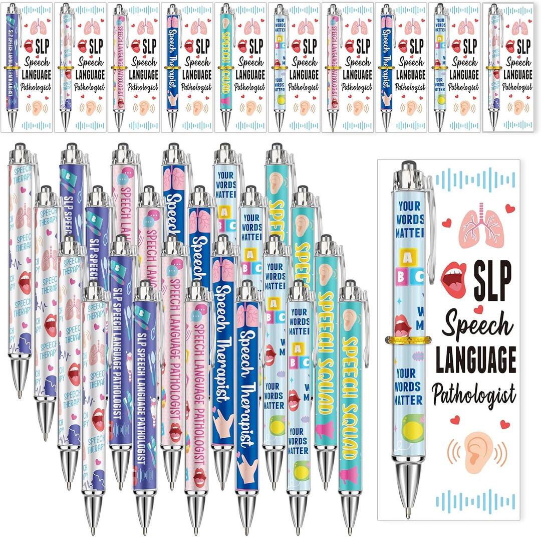 Feifeiya 48 Sets SLP Gifts with Cards Speech Therapist Pens SLP Graduation Teacher Appreciation Gifts Speech Language Pathologist Pens Presents for Therapist Doctor Nurse Coworkers Clinic Supplies