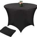 Round Spandex Tablecloth Black Round Stretch Table Cloth Circle Spandex Table Covers Fitted for Wedding Party Birthday Decoration (60 Inches)
