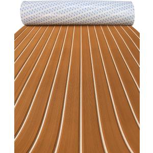 KXKZREN EVA Foam Boat Decking with 3M Adhesive Backing - Strong Self-Adhesive Faux Teak Flooring Sheet 94.5" x 47.2"/35.4"/11.8" Anti-Slip Marine Mats for Motorboat Jon Boats Yacht Kayak (Brown with White Seam)