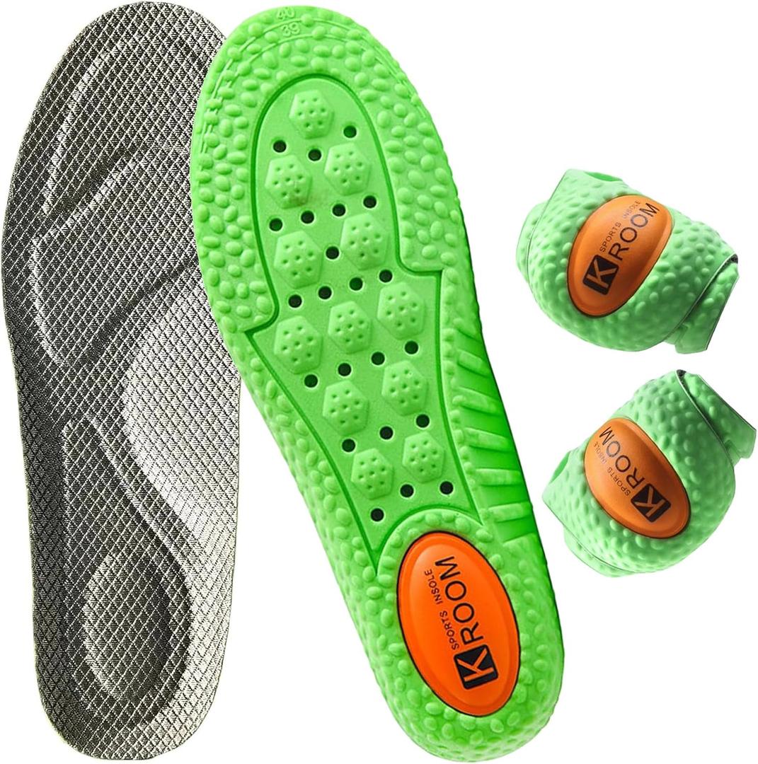 3 x Cloud Insoles for Men Women - Ultra-Soft Memory Foam Insoles - Arch Support Shoe Inserts for Running Walking - Breathable Shock-Absorbing Sports Insole (Gray-Green, Men 5-6/Women 6-7)