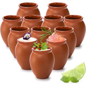 Kingrol 12 Pack 2 oz Mexican Cantaritos de Barro Pottery Shot Glasses, Mini Clay Cups for Tequila, Margaritas, Mojitos