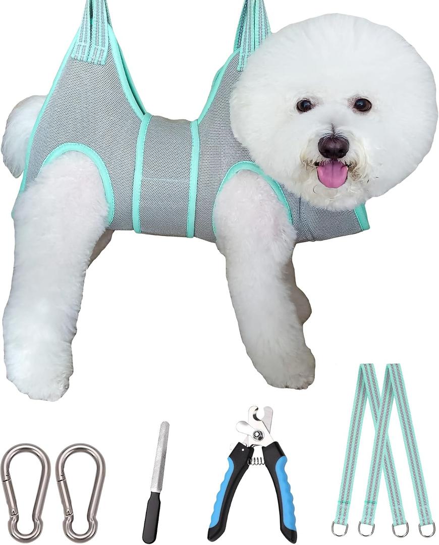 Kkiimatt Dog Grooming Hammock Harness, Small Dog Groming Sling, Gray Dog Hanging Harness for Nail Trimming,Dog Nail Clipping Hanger Restraint Holder, S (30 LB Max) Silver Grey 6-13in