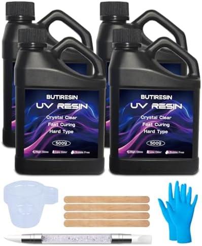 ButiResin 2000g UV Resin, UV Resin Clear - Fast Curing, Crystal Clear, Odourless, Low Viscosity & Hard Type, UV Resin Kit for DIY Jewelry Making, Casting, and Coating Crafts