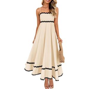 ZESICA Women's 2026 Summer Spaghetti Straps Sleeveless Backless Sundress Flowy Smocked Lace Swing A Line Midi Dress (S)