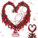 Gejoy Valentine Tree Topper XOXO Velvet Heart Tree Topper Rustic Valentines Treetop Red Heart Decorations Love Ornaments with Light String for Wedding Holiday Party Door Home Decor(Rattan)