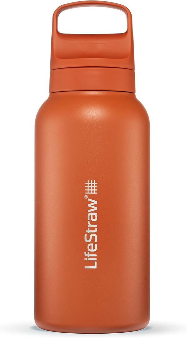 LifeStraw Go Series  Insulated Stainless Steel Water Filter Bottle for Travel and Everyday Use Removes Bacteria, Parasites and Microplastics, Improves Taste, 1L Kyoto Orange
