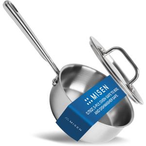 Misen 5-Ply Stainless Steel Saucier with Lid - Induction-Compatible Pan with Curved Sides for Smooth Stirring - Oven Safe to 800F  Even Heat Distribution & Ergonomic Handle - 0.75 QT