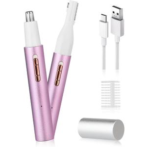 Nose & Eyebrow Trimmer for Women and Men,2025 Rechargeable Ear Razor & Face Shaver,Lady's Painless Portable Facial Hair Removal with Comb, Dermaplane Tool for face,Lips,Body,Leg (Purple) (Pink)