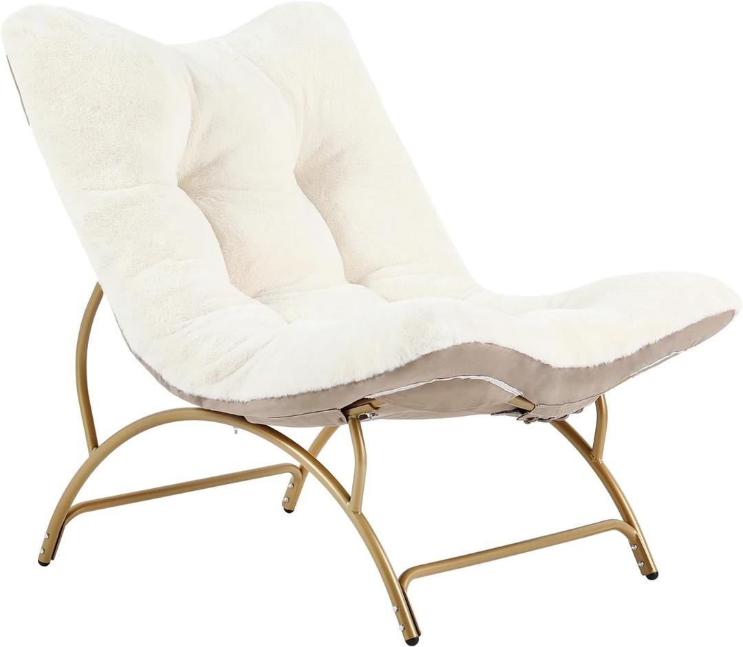 Tiita Accent Lazy Chair, Comfy Lounge Chair with Metal Frame and Plush Fabric, Spacious Seat Cozy Recliner Chair for Reading Room, Living Room, Bedroom, Office, Beige (Single)