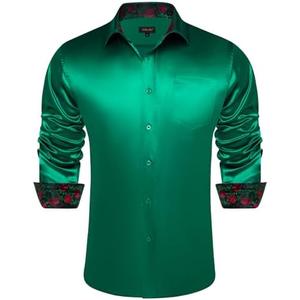 DiBanGu Mens Satin Dress Shirts Casual Long Sleeve Button Down Shirt Regular Fit Wrinkle Free Shiny Shirts for Men Party Prom S