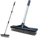 Heavy Duty Wire Push Broom Brush, 15.7" Stainless Steel Bristle Deck Brush with Long Handle for Removing Weeds, Outdoor Broom for Rough Surface Dirt