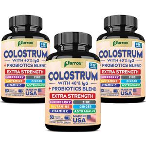 Colostrum Supplement Capsule, Grass Fed Cow Colostrum with 40% IgG, Probiotics Blend, Elderberry, Astragalus, Zinc, Ginger, Vitamin C, L-Glutamine, 8 in 1 Extra Strength Bovine Boost (180 Caps)