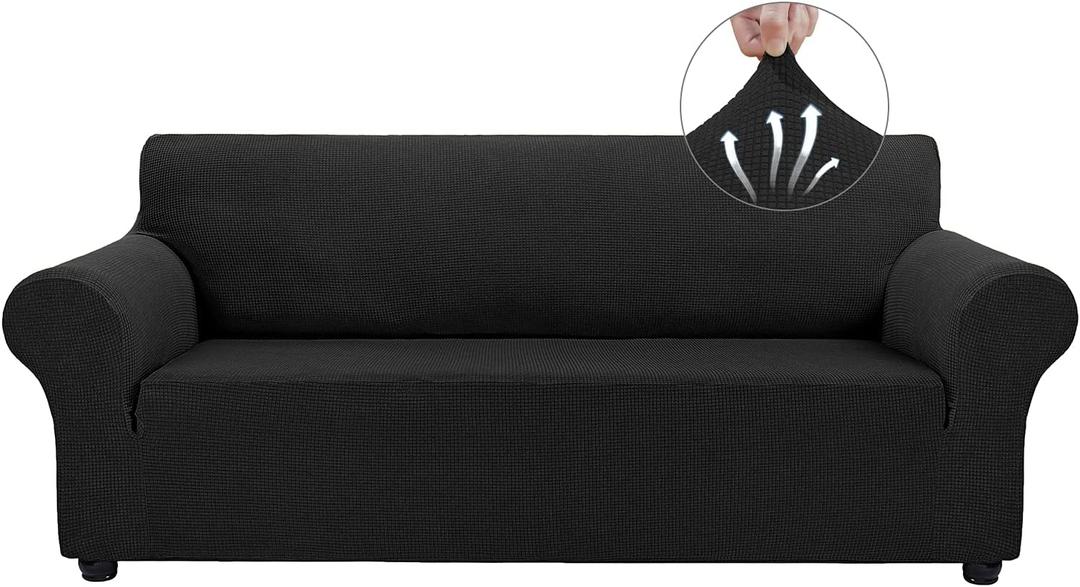 Asnomy Couch Covers for 3 Cushion Couch Stretch Sofa Covers Slipcovers, Pet Protector Furniture Covers for Dogs Cats Spandex Jacquard Fabric Small Checks X-Large Black