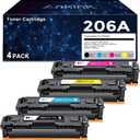 206A Compatible Toner Cartridge with Chip Replacement for HP 206X HP206A for Color Laserjet Pro MFP M283fdw M283cdw Pro M255dw M255nw M283 M255 | W2110A| W2110A(Black Cyan Yellow Magenta, 4-Pack Set)