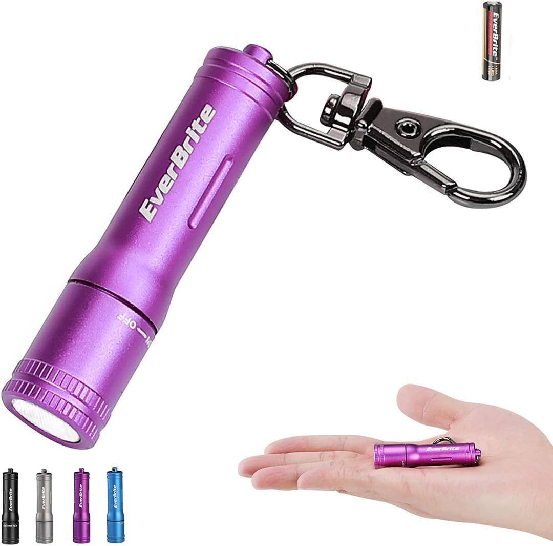EverBrite Keychain LED Flashlight Mini Bright Key Ring Portable Pocket Torch for EDC, Party Favors, Night Reading, Camping, Power Outage, Emergency, AAA Battery Included, Purple