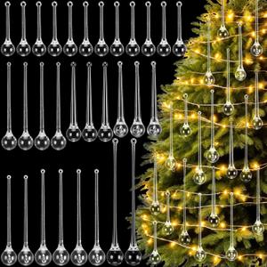 Amyhill 80 Pcs Christmas Teardrop Ornaments, Hanging Acrylic Crystal Raindrop Ornaments for Christmas Xmas Holiday Party Decorations