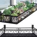 Hanging Railing Planter with Hooks, Iron Hanging Planter Holder, Balcony Plant Holder Railing Shelf Fence Hanging Flower Bucket for Outdoor Garden Window Porch Patio (23.6 x 7.8 x 4.7 Inch)