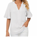 Womens Business Casual Tops Summer V Neck 3/4 Ruffle Sleeve T Shirts Dressy Casual Tunic Blouse, Medium