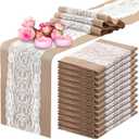 Chumia 12 Pack Burlap Table Runners with Lace 12 x 72 Inch Long Rustic Jute Natural Hessian Burlap Table Runner for Farmhouse Style Country Vintage Wedding Party Dinner Decoration(Classic Style)