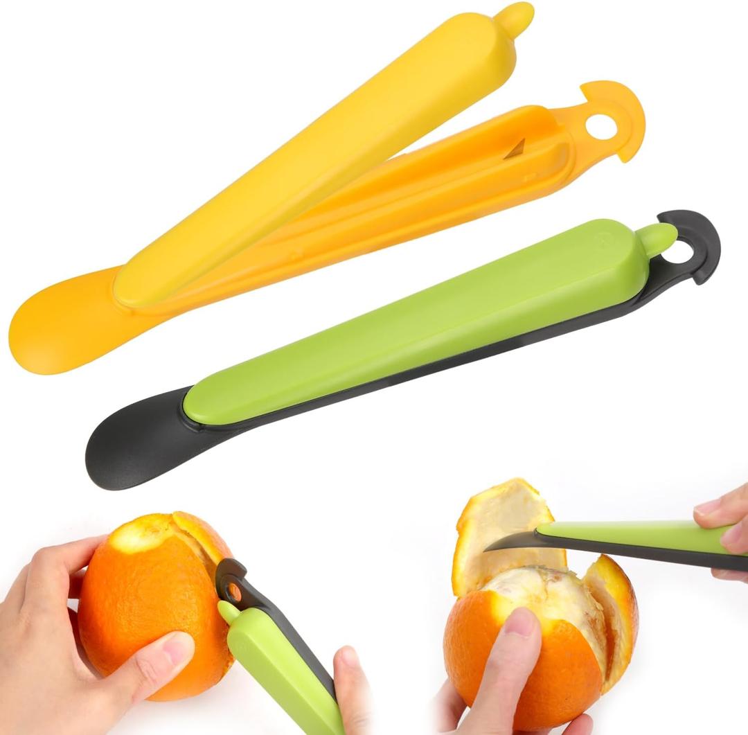 2pcs Kitchen Fruit Peeling Tool, Green & Yellow Multifunctional Peeler Fruit Opener Portable Tool for Peeling Lemon Pomelo Orange Citrus Grapefruit Handheld Peeling Tool Kitchen Zester