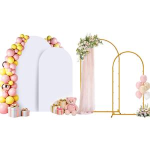 Arch Backdrop Stand and Cover Set of 2 Wedding Metal Arch Stand with Arch Cover White 7.2FT, 6FT for Wedding Party Bridal Baby Shower Birthday Ceremony Event Decor