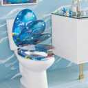 Angol Shiold Soft Close Wood Toilet Seat ELONGATED, Quiet and Slow Close Lid and Seat, Quick Release Easy Installation & Clean Hinges(18.5-inch, Blue Ocean Dolphins Family)