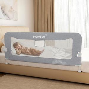 HOMEAL Bed Rail for Toddlers, 59in Foldable Toddler Bed Rails with U-Shape Base Twin Full Queen King Size Beds, Grey 1 Pack